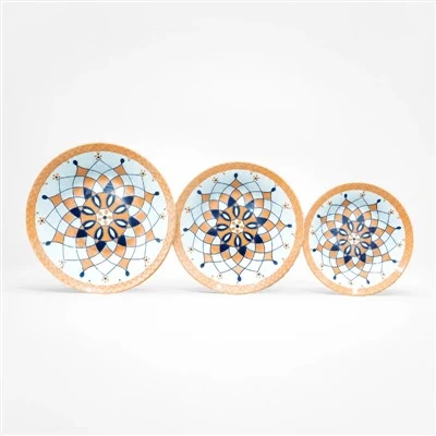 Set Piring Bulat Keramik Pola Mandala Bohemian