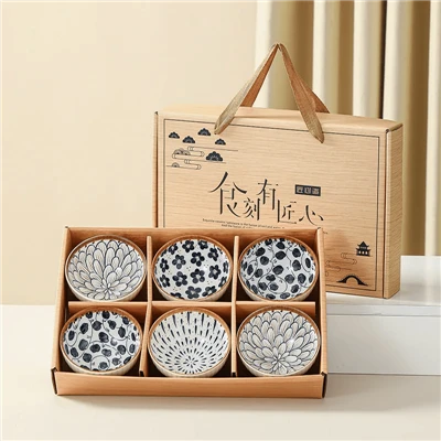 Set Kado Mangkuk Nasi Keramik Bunga Indigo Jepang