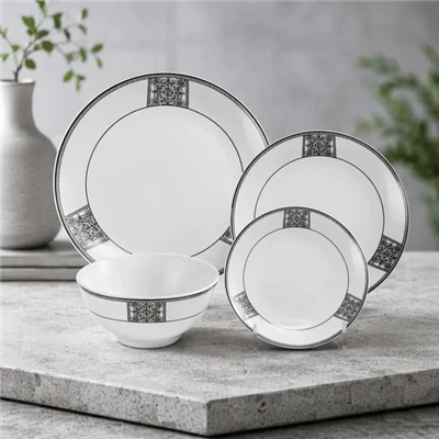 Set Peralatan Makan Keramik Perbatasan Bunga Hitam Vintage